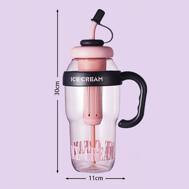 1200ml Water Bottles with Straw Tea Strainer PP+Silicone Bottle for Gym Outdoor Activities (No FDA, BPA-Free) - Black  /  Red