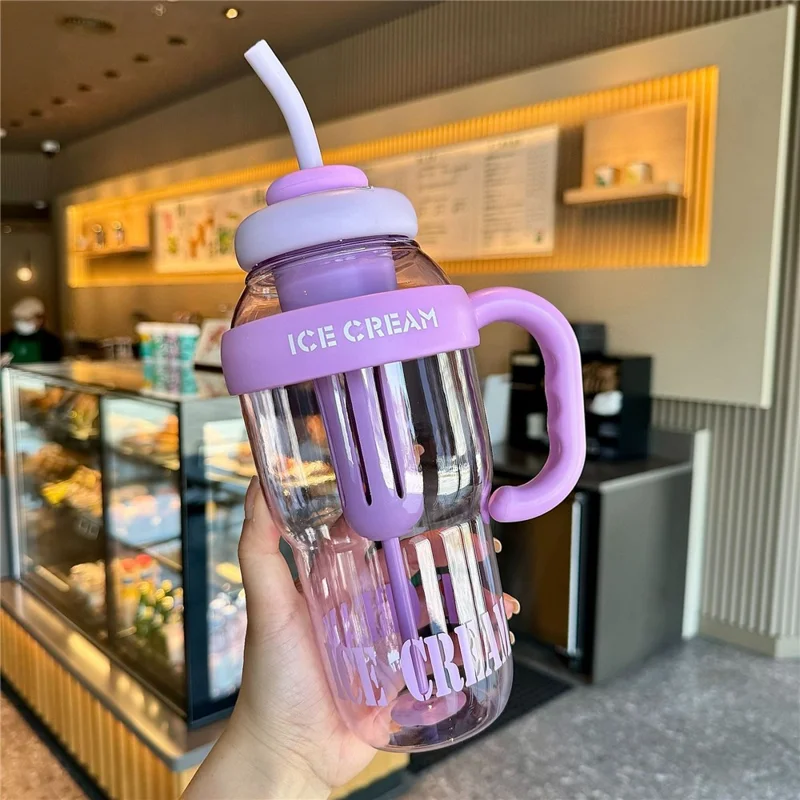 Botellas de agua de 1200 ml con colador de té de pajita PP + Botella de silicona para gimnasio y actividades al aire libre (sin FDA, sin BPA) - Púrpura
