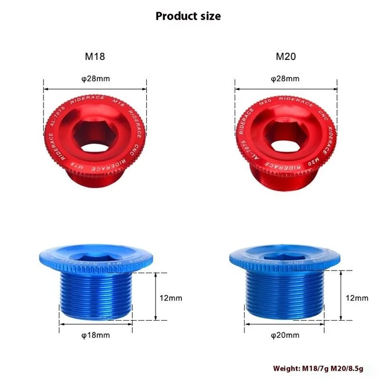 RIDERACE RR9343 Mountain Bike Crank Arm Bolt Bicycle Crankset Bolt MTB Crank Bolt - Blue M18