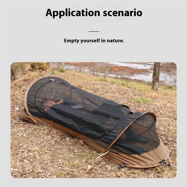 Tente de randonnée rapide à ouverture instantanée pour une personne, abri de camping tactique anti-moustiques avec sac de rangement - Café