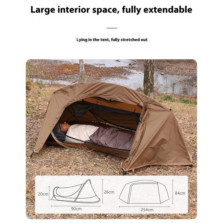 Tente de camping anti-moustiques à ouverture rapide pour une personne en polyester 210T avec tente extérieure et sac de rangement - Café