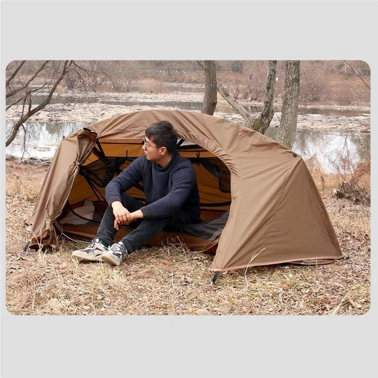 Tente de camping anti-moustiques à ouverture rapide pour une personne en polyester 210T avec tente extérieure et sac de rangement - Café
