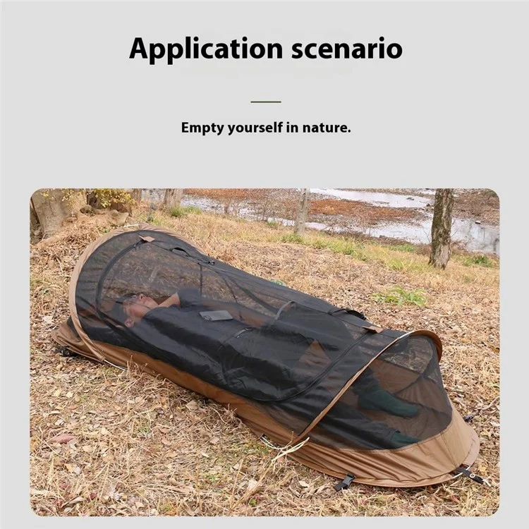 Tente de camping anti-moustiques à ouverture rapide pour une personne en polyester 210T avec tente extérieure et sac de rangement - Café