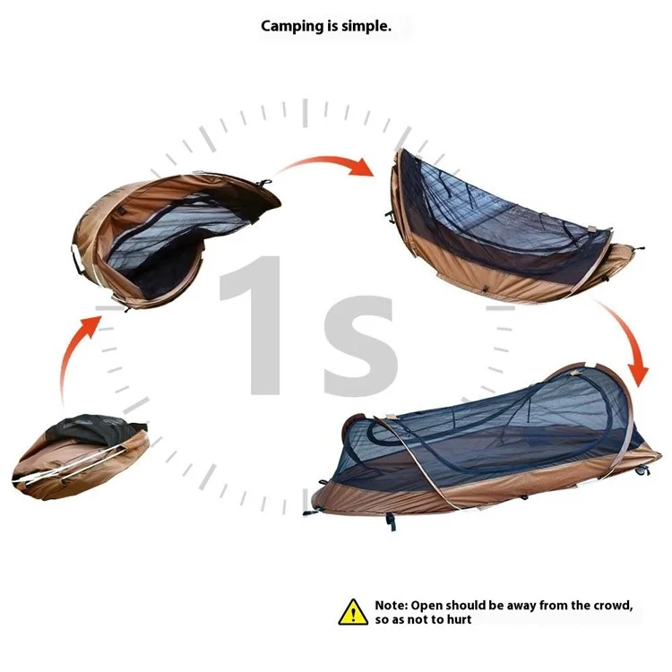 Tente de camping anti-moustiques à ouverture rapide pour une personne en polyester 210T avec tente extérieure et sac de rangement - Café