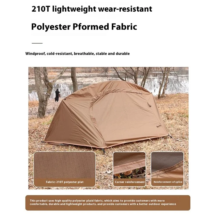Tente de camping anti-moustiques à ouverture rapide pour une personne en polyester 210T avec tente extérieure et sac de rangement - Café