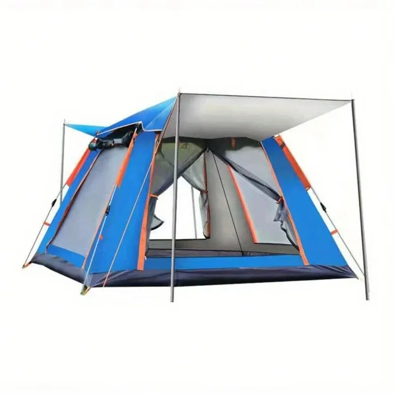 210x210x140cm Automatic Pop Up Tent 2 Doors 2 Windows Silver Coated 210T Fabric Outdoor Camping Tent (No Moisture-proof Mat) - Blue