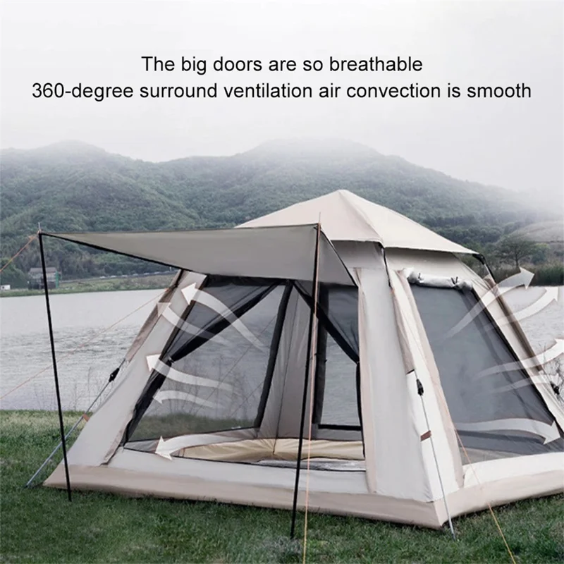 210x210x140cm Automatic Pop Up Tent 2 Doors 2 Windows Silver Coated 210T Fabric Outdoor Camping Tent (No Moisture-proof Mat) - Blue