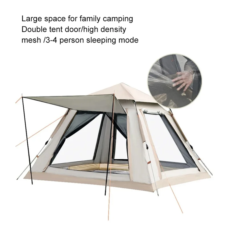 210x210x140cm Automatic Pop Up Tent 2 Doors 2 Windows Silver Coated 210T Fabric Outdoor Camping Tent (No Moisture-proof Mat) - Blue