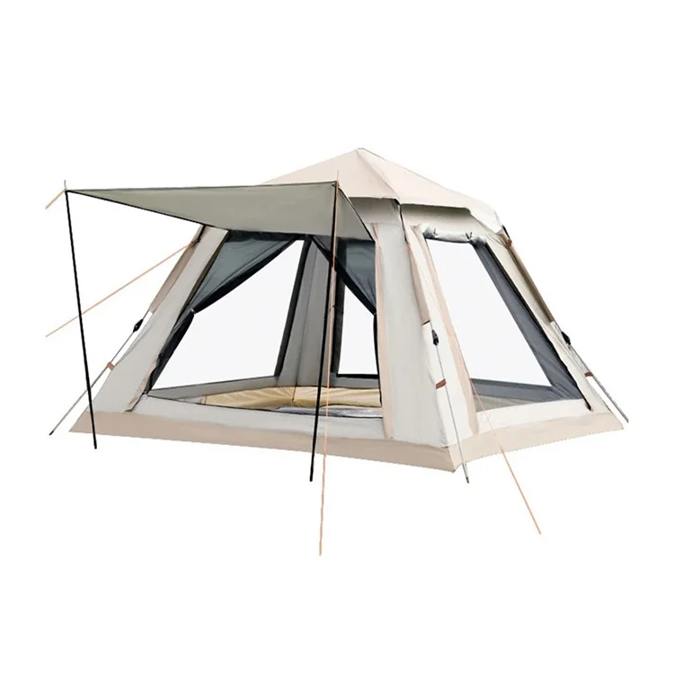 240x240x155cm Automatic Pop Up Tent 2 Doors 2 Windows Silver Coated 210T Fabric Outdoor Camping Tent (No Moisture-Proof Mat) - Grey