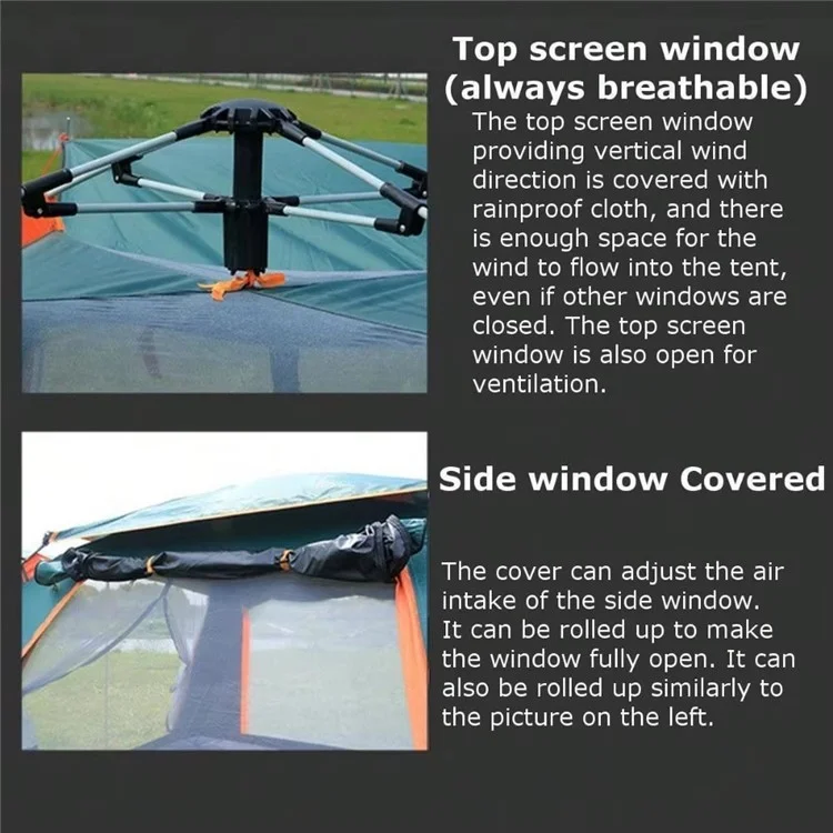 240x240x155cm Automatic Pop Up Tent 2 Doors 2 Windows Silver Coated 210T Fabric Outdoor Camping Tent (No Moisture-Proof Mat) - Grey
