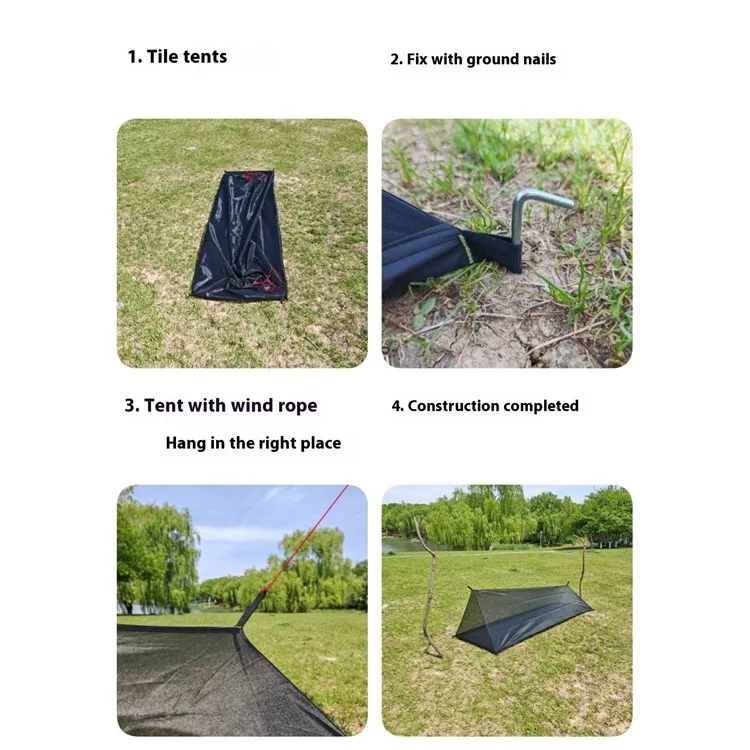 Ultralight Tent Mesh Camping Shelter No Pole Breathable Mosquito Net for Outdoor Hiking Backpacking