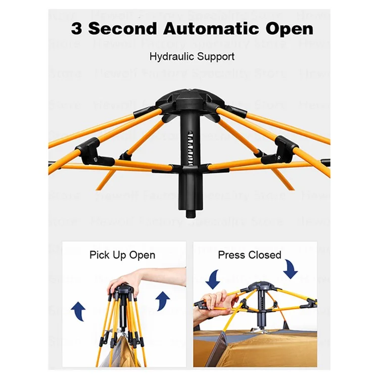 Hewolf HW-Z1789 3-4 People Impermeable de Carpa Automática Hexagonal Tienda de Viajes Para Acampar al Aire Libre - Camello
