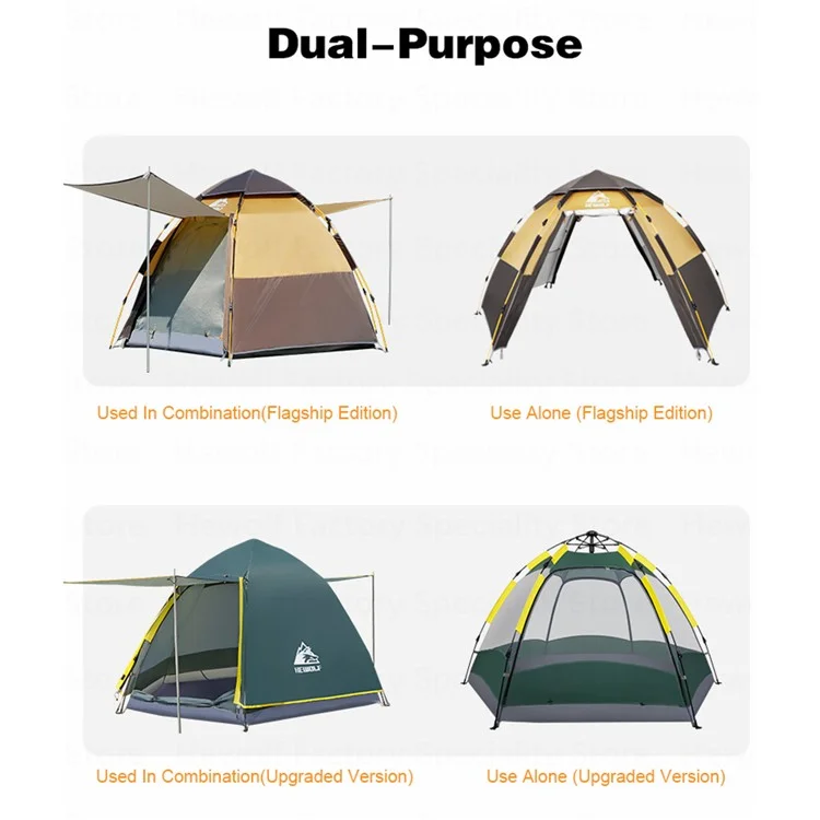 HEWOLF HW-Z1789 Tienda de campaña hexagonal automática impermeable para 3-4 personas para acampada, viaje al aire libre - Camel