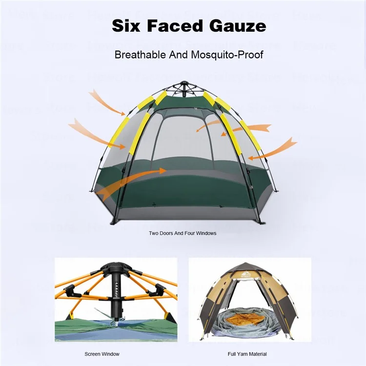 Hewolf HW-Z1789 3-4 People Impermeable de Carpa Automática Hexagonal Tienda de Viajes Para Acampar al Aire Libre - Camello