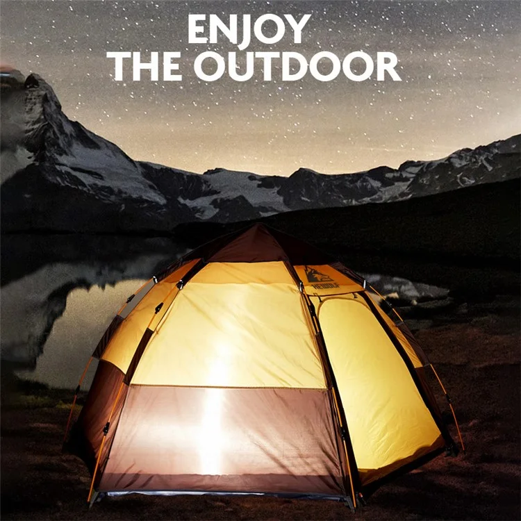 HEWOLF HW-Z1789 Tienda de campaña hexagonal automática impermeable para 3-4 personas para acampada, viaje al aire libre - Camel