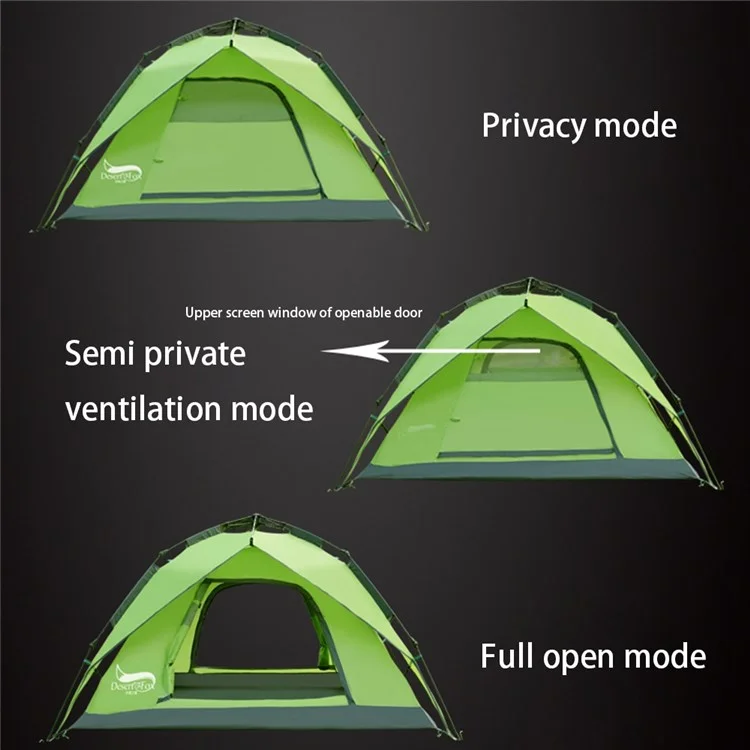 DESERT&FOX 3-4 People Outdoor Double Layer Automatic Tent Rainproof Dual Door Camping Hiking Tent - Green