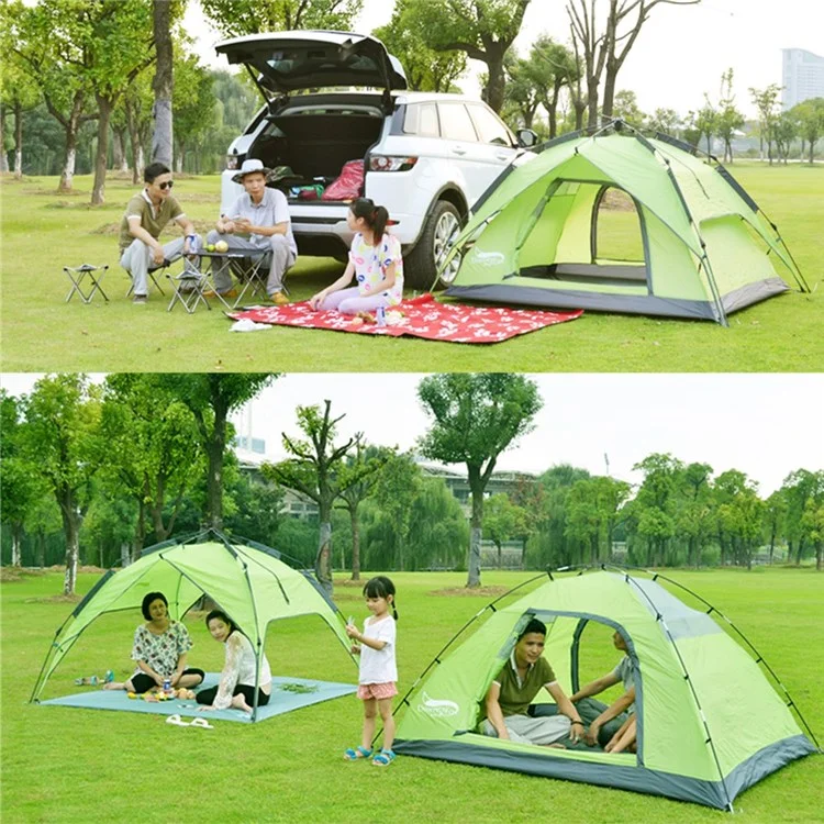 DESERT&FOX 3-4 People Outdoor Double Layer Automatic Tent Rainproof Dual Door Camping Hiking Tent - Green