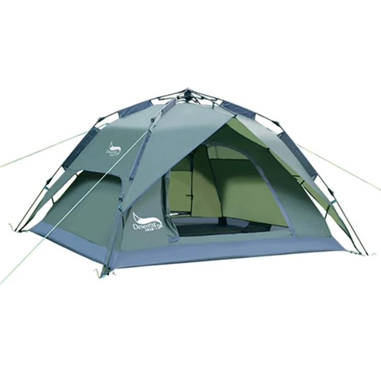 DESERT&FOX 3-4 People Outdoor Double Layer Automatic Tent Rainproof Dual Door Camping Hiking Tent - Army Green