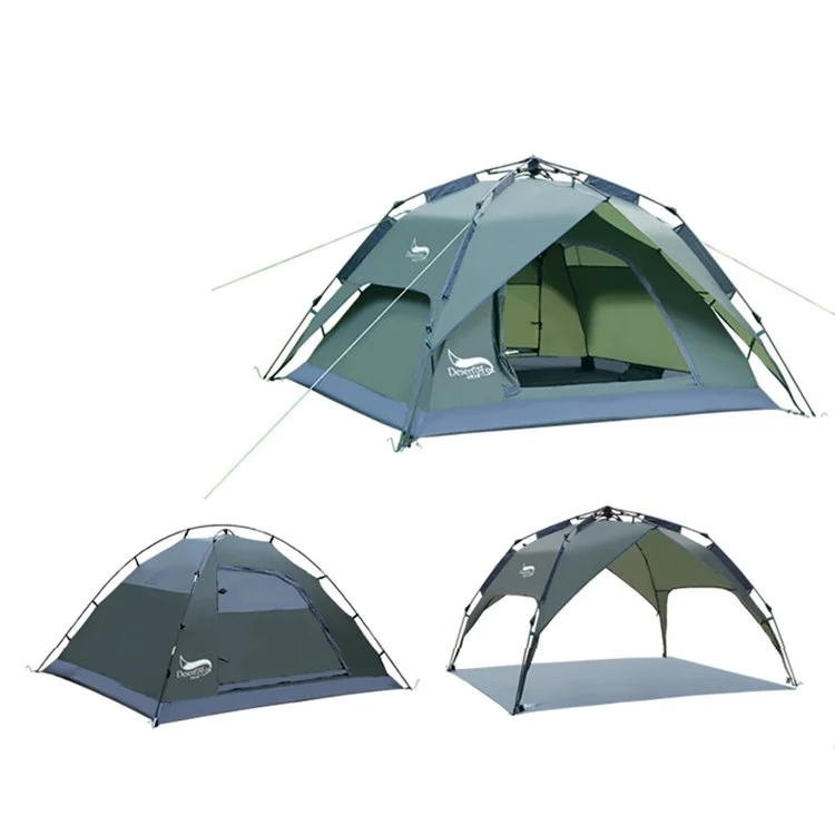 DESERT&FOX 3-4 People Outdoor Double Layer Automatic Tent Rainproof Dual Door Camping Hiking Tent - Army Green