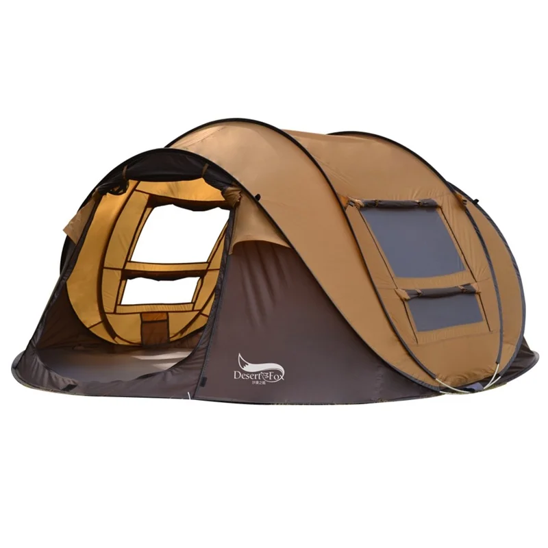 DESERT&FOX 3-4 People Outdoor Automatic Tent Rainproof Sunproof Camping Hiking Beach Tent - Khaki/Coffee
