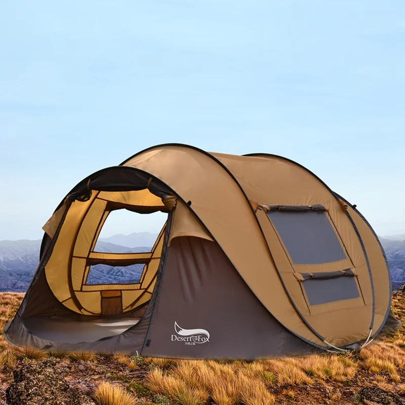 DESERT&FOX 3-4 People Outdoor Automatic Tent Rainproof Sunproof Camping Hiking Beach Tent - Khaki/Coffee