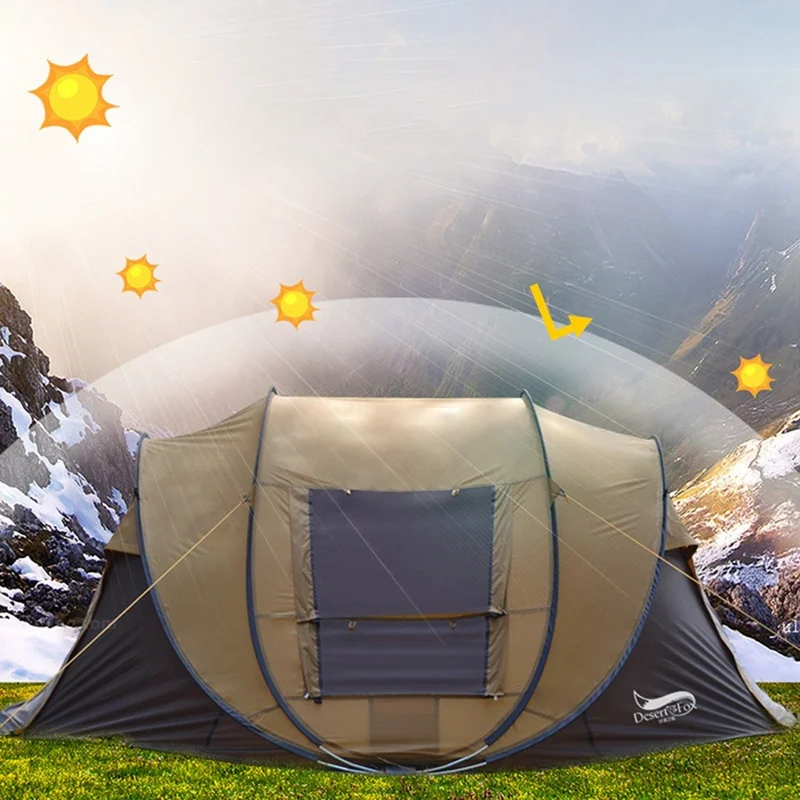 DESERT&FOX 3-4 People Outdoor Automatic Tent Rainproof Sunproof Camping Hiking Beach Tent - Khaki/Coffee
