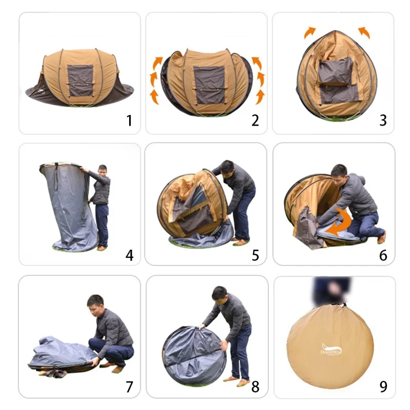 DESERT&FOX 3-4 People Outdoor Automatic Tent Rainproof Sunproof Camping Hiking Beach Tent - Khaki/Coffee