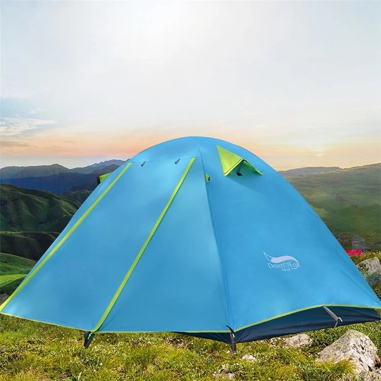 Desert & Fox 3-4 Pessoas Camping Tenda Leve Backpacking Tenda À Prova De Vento À Prova D'água Para Viagens Ao Ar Livre Para Montanhismo Ao Ar Livre - Azul