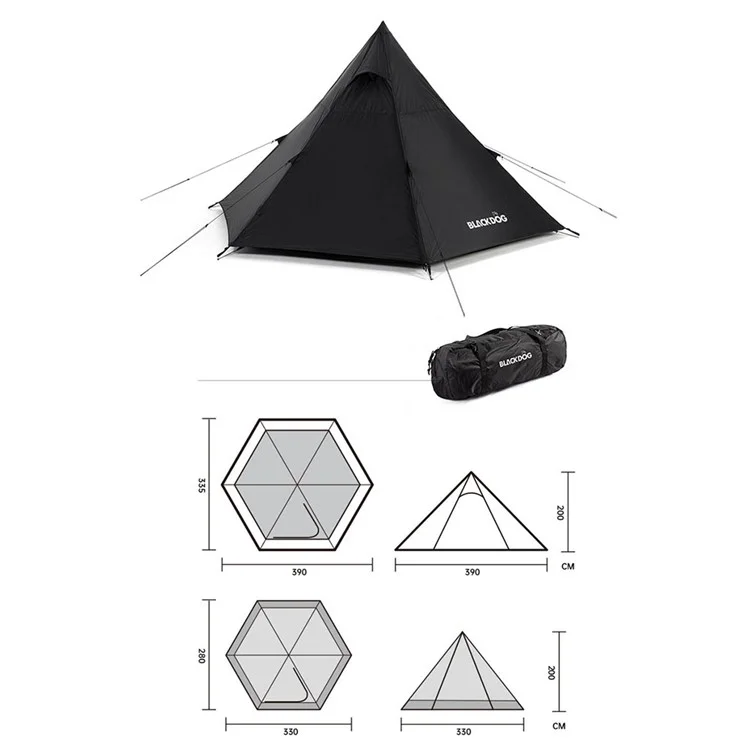 Blackdog Bd-zp003 Carpa Portátil al Aire Libre Portada de Pirámide Hexagonal Plegable Gran Espacio Naturaleza Senderismo Camping Cena Turística Carpa Para 3-4 Personas