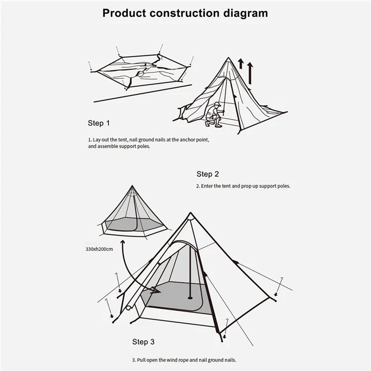 Blackdog BD-ZP003 Tente Portable Extérieure Pyramide Pyramide Tente Pliante Grand Espace Nature Randonnée Camping Dîner Touristique Picnic Tent Pour 3-4 Personnes