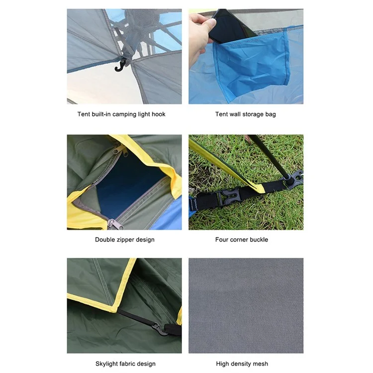 Barraca de Camping Pop Up ZP-012 para 2-3 Pessoas, Abertura Automática Instantânea, Proteção UV, para Caminhada, Praia, Abrigo Solar - Azul