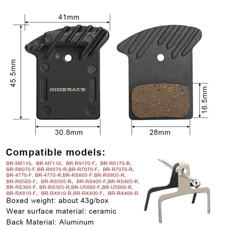 RIDERACE RR9331 Aluminum+Ceramics Bicycle Brake Pads for Shimano L03A / Ultegra R8070 / XTR M9100 / BR-RS805 / BR-RS505 - Style B