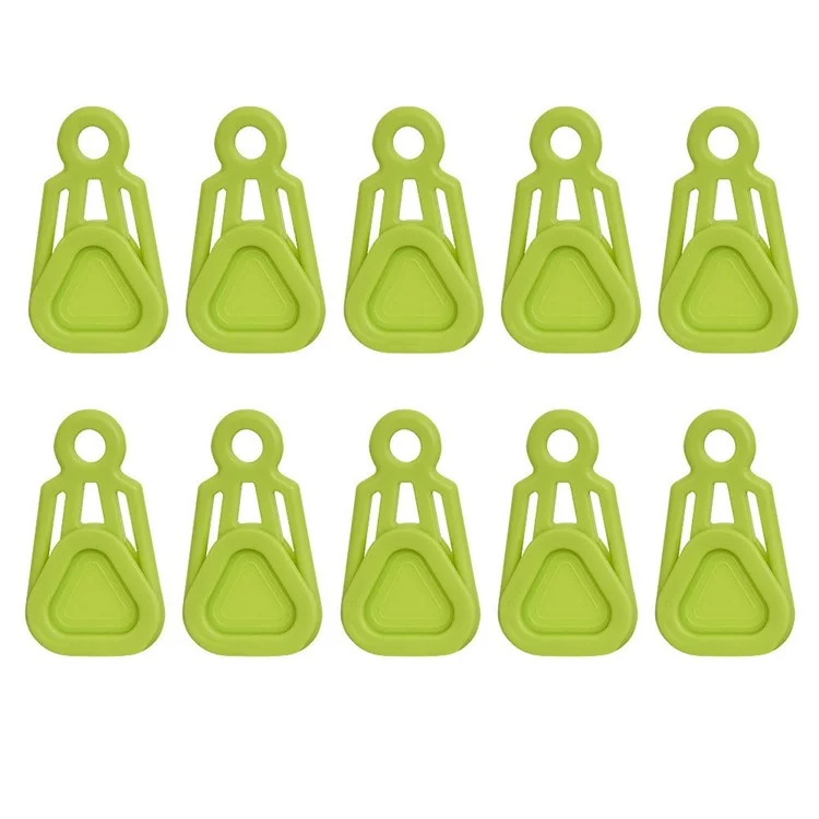 10Pcs Outdoor Camping Awning Windproof Rope Fixing Buckle Plastic Tent Rope Triangle Clips - Green