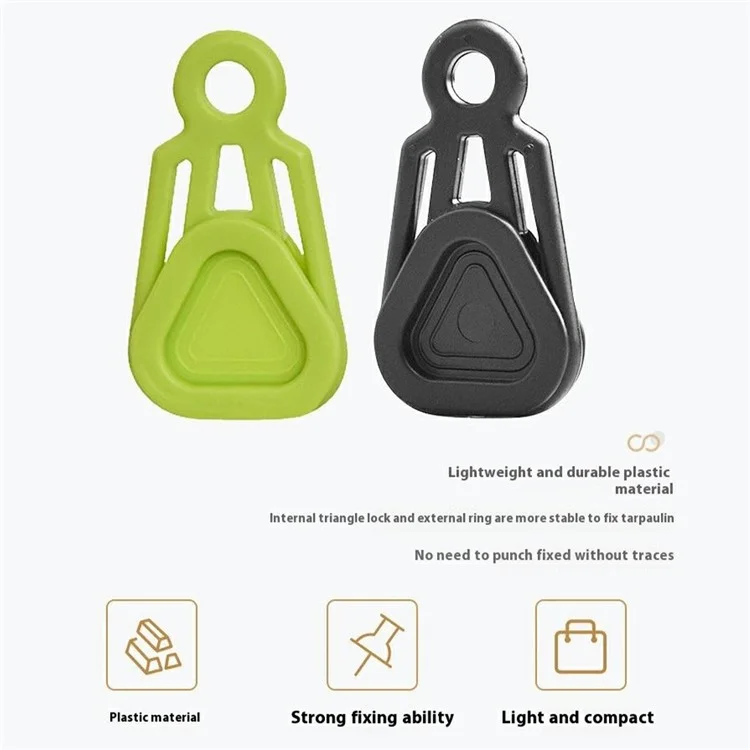 10Pcs Outdoor Camping Awning Windproof Rope Fixing Buckle Plastic Tent Rope Triangle Clips - Green