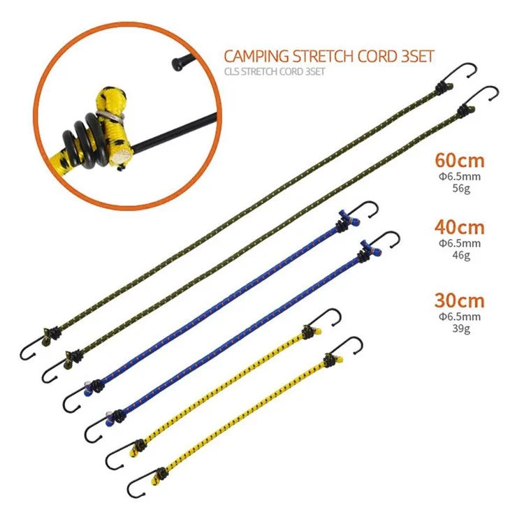 6 pezzi / set 30 / 40 / 60 cm Corda elastica per tenda da campeggio all'aperto, fune per stendere i panni, accessori per il campeggio, corda per imballare i bagagli