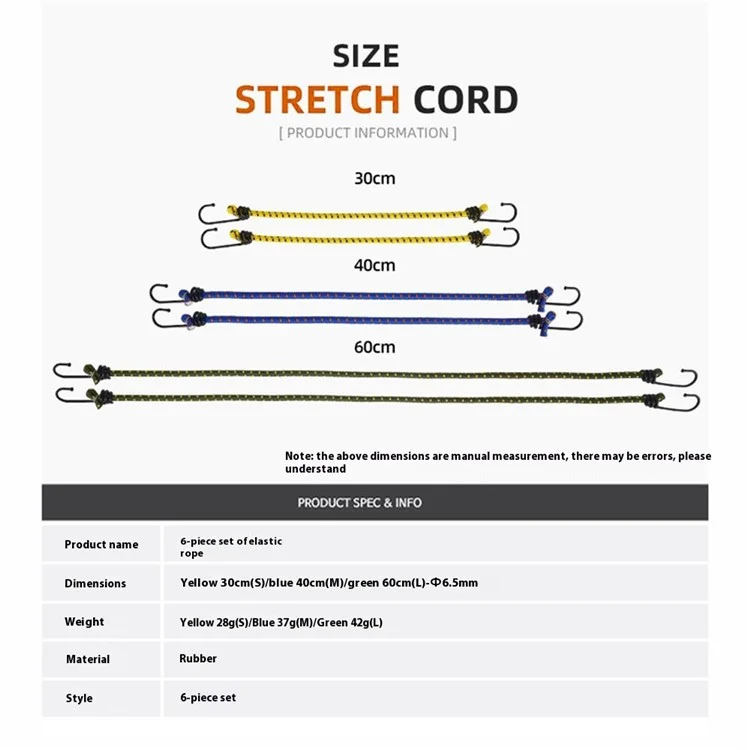6 pezzi / set 30 / 40 / 60 cm Corda elastica per tenda da campeggio all'aperto, fune per stendere i panni, accessori per il campeggio, corda per imballare i bagagli