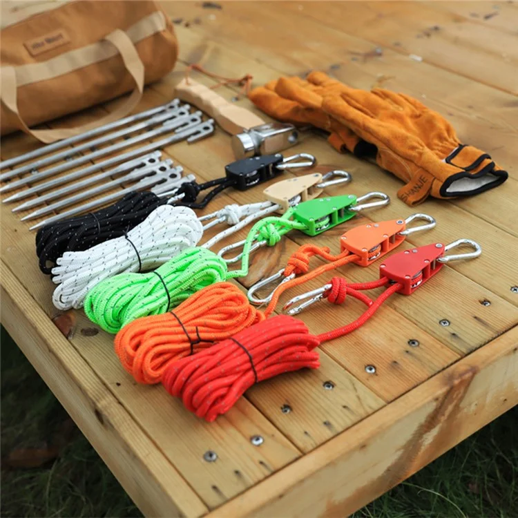 Corde D'escalade de 4 Mmx4m Camping Tente Corche à Tramage au Vent Avec Tendeur de Poulie Réglable Pour Activités de Plein Air - Kaki
