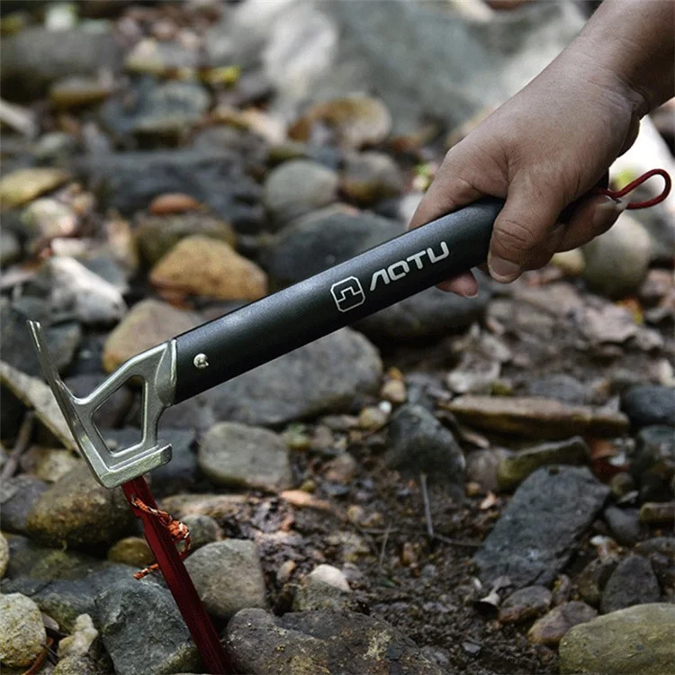 AOTU Outdoor Camping Tent Peg Hammer Mountaineering Hiking Stainless Steel Nail Puller - Black