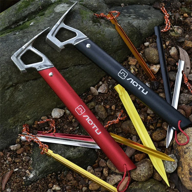 AOTU Outdoor Camping Tent Peg Hammer Mountaineering Hiking Stainless Steel Nail Puller - Black