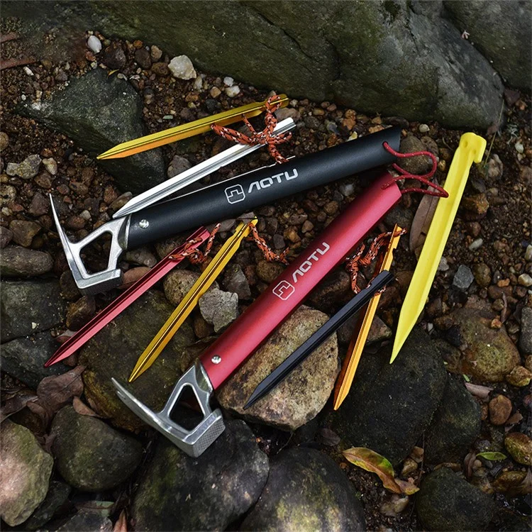 AOTU Outdoor Camping Tent Peg Hammer Mountaineering Hiking Stainless Steel Nail Puller - Black