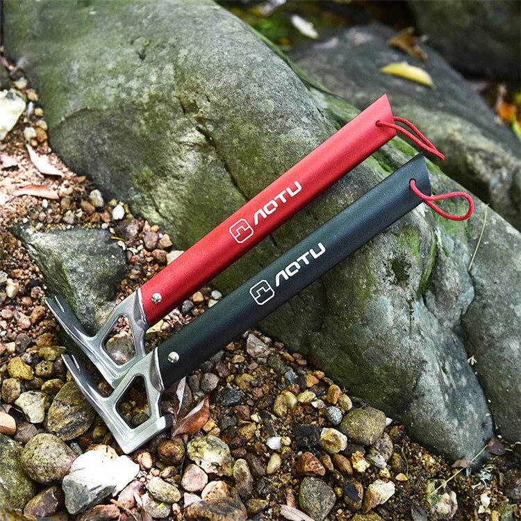 AOTU Outdoor Camping Tent Peg Hammer Mountaineering Hiking Stainless Steel Nail Puller - Black