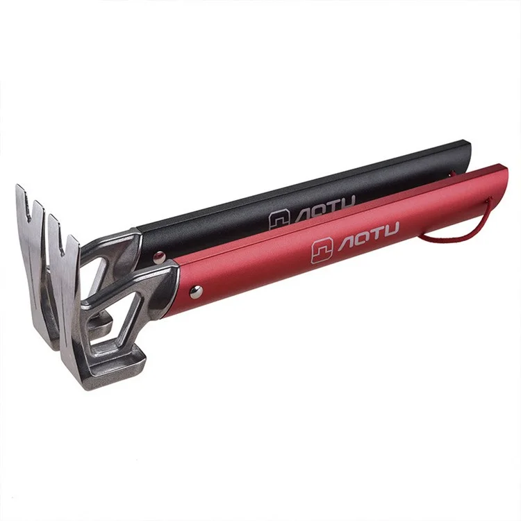 AOTU Outdoor Camping Tent Peg Hammer Mountaineering Hiking Stainless Steel Nail Puller - Black