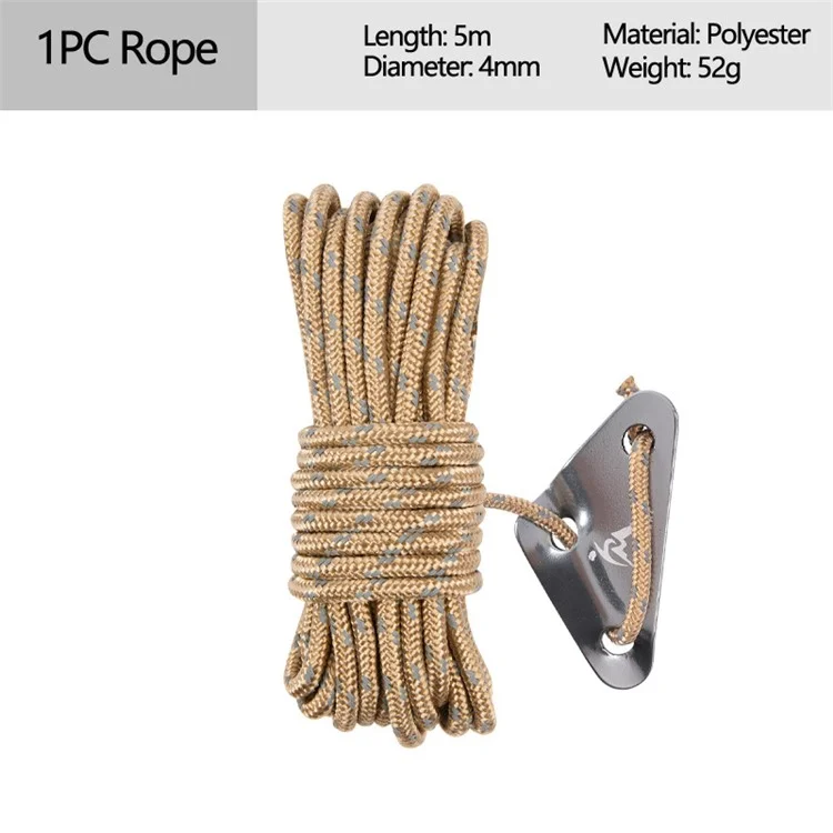 HIKE MOUNT Windproof Reflective Tent Cords 4mmx5m Polyester Camping Ropes for Outdoor Activity - Khaki / Grey