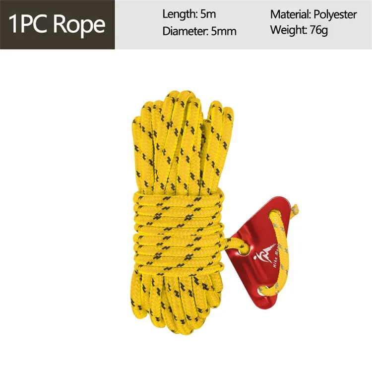 HIKE MOUNT 5mmx5m Polyester Reflective Tent Ropes Windproof Camping Cords for Outdoor Activity - Yellow / Red