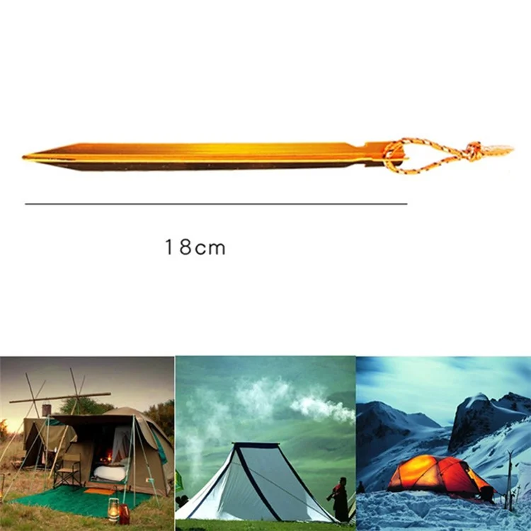 HALIN 4Pcs 18cm Aluminum Alloy Tent Stake Outdoor Camping Canopy Tarp Fixing Ground Pegs with Rope - Random Color