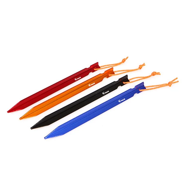 HALIN 4Pcs 18cm Aluminum Alloy Tent Stake Outdoor Camping Canopy Tarp Fixing Ground Pegs with Rope - Random Color