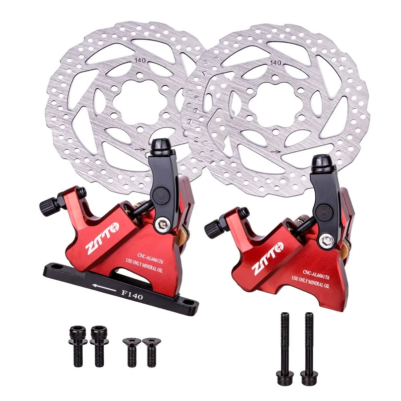 ZTTO Lightweight Aluminum Alloy Road Bike Flat Mount Disc Brake Caliper Set - Red