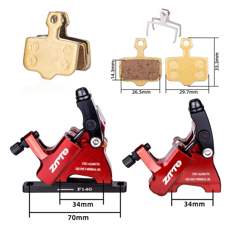 ZTTO Lightweight Aluminum Alloy Road Bike Flat Mount Disc Brake Caliper Set - Red