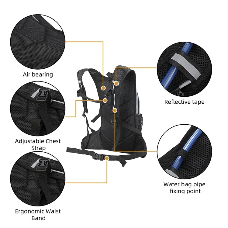 2L Multifunctional Outdoor Cycling Hiking Mountaineering Bag Reflective Backpack - Black