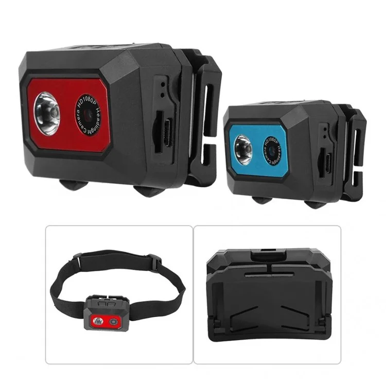 Câmera de ação F18 HD 1080P DV com visão noturna, gravador de vídeo DVR com luz de LED na cabeça - Vermelho